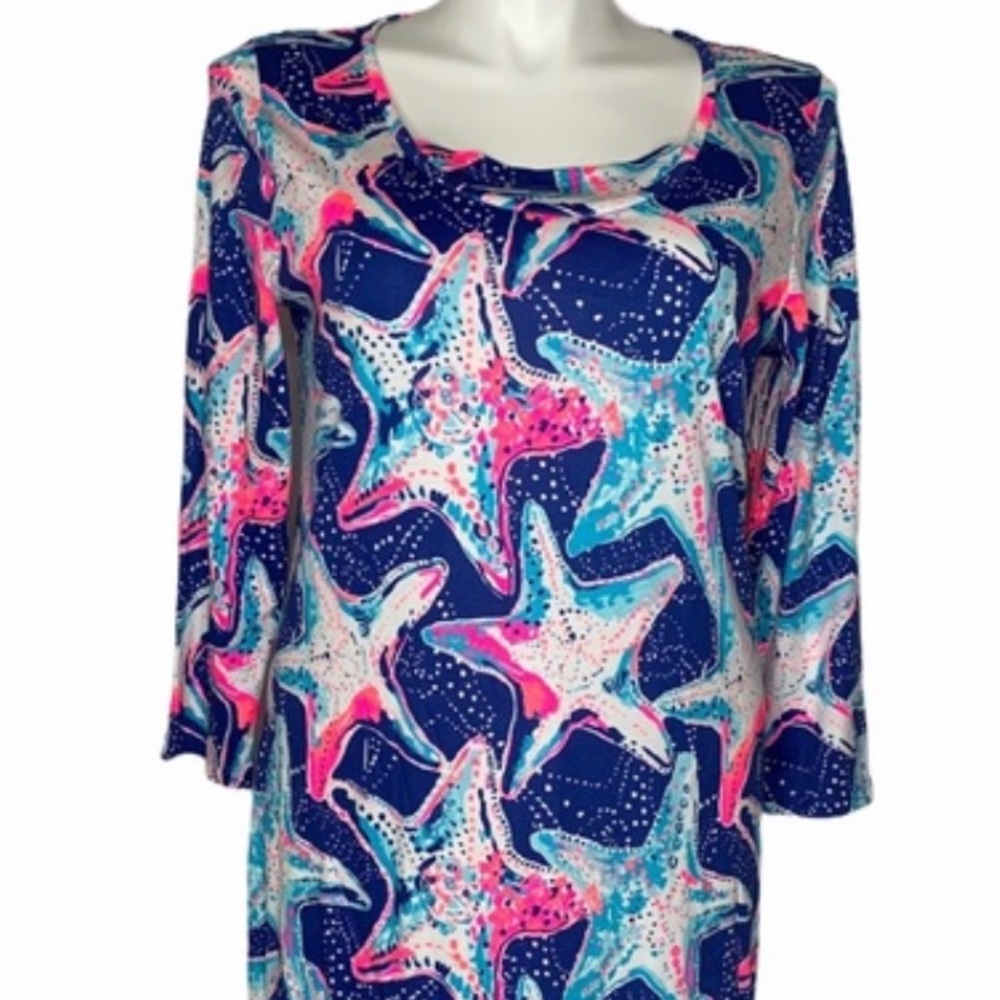 Lilly Pulitzer Navy Blue Pink Teal Starfish Print Dress